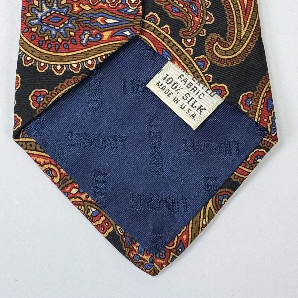 Liberty of‎ London Tie Mens Silk Paisley Black Red Gold Classic Necktie Made USA